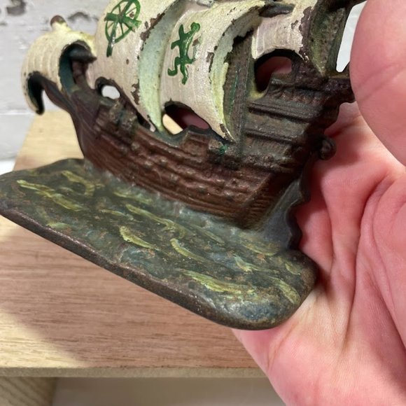 Vintage Connecticut Foundry Pirate Galleon Cast Iron Painted Bookends Pirates - Picture 13 of 15